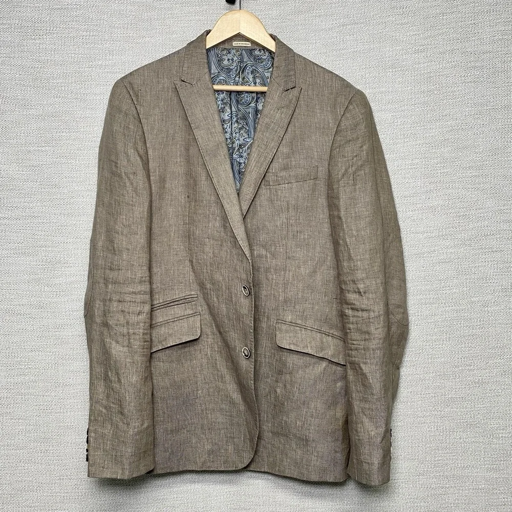 Joe Joseph Abboud Blazer 42XL Linen 2B2V Slim Fit Peak Lapel Brown Taupe